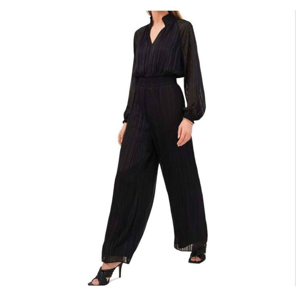 MSK Womens Black Metallic Stripe Long Sleeve Jumpsuit Sz Medium NEW